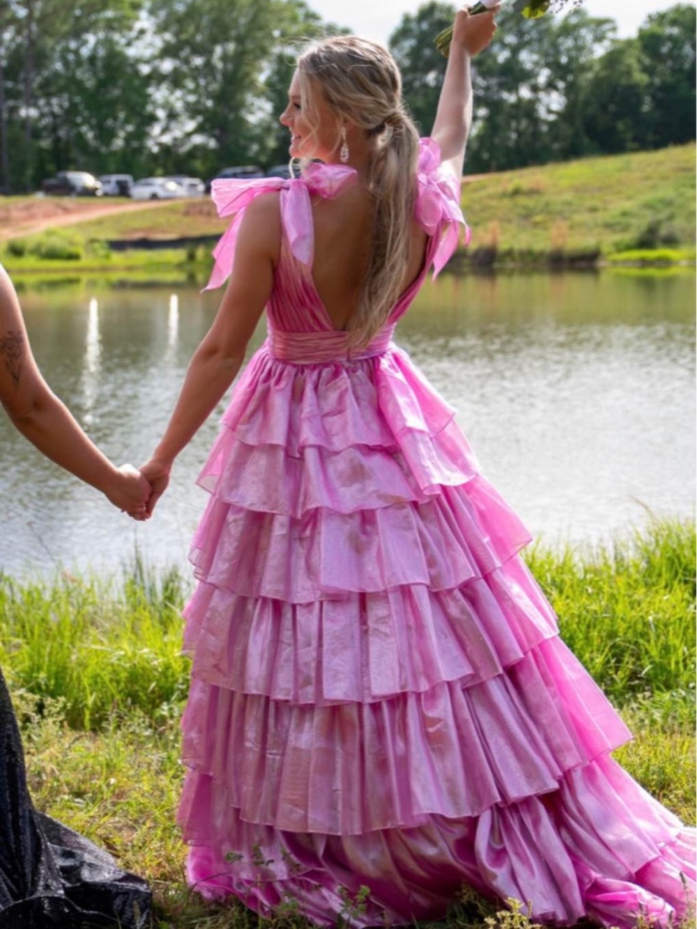 Sherri Hill Pink Tiered Ruffle Prom Dress - Picture 3 of 3